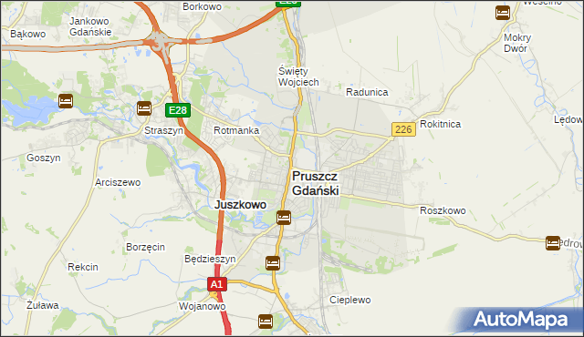 mapa Pruszcz Gdański, Pruszcz Gdański na mapie Targeo