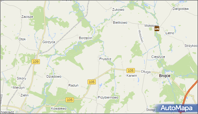 mapa Pruszcz gmina Brojce, Pruszcz gmina Brojce na mapie Targeo