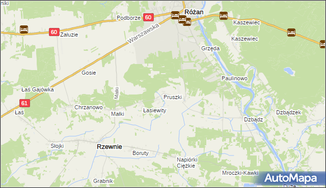 mapa Pruszki gmina Rzewnie, Pruszki gmina Rzewnie na mapie Targeo