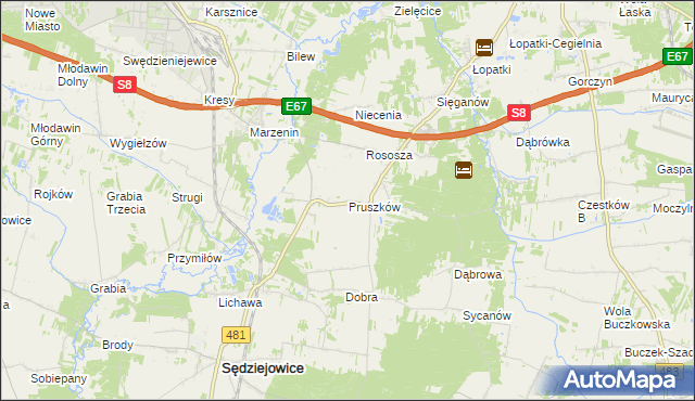 mapa Pruszków gmina Sędziejowice, Pruszków gmina Sędziejowice na mapie Targeo