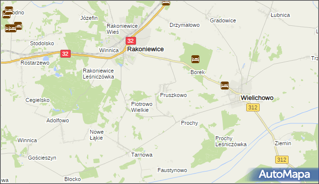 mapa Pruszkowo gmina Wielichowo, Pruszkowo gmina Wielichowo na mapie Targeo