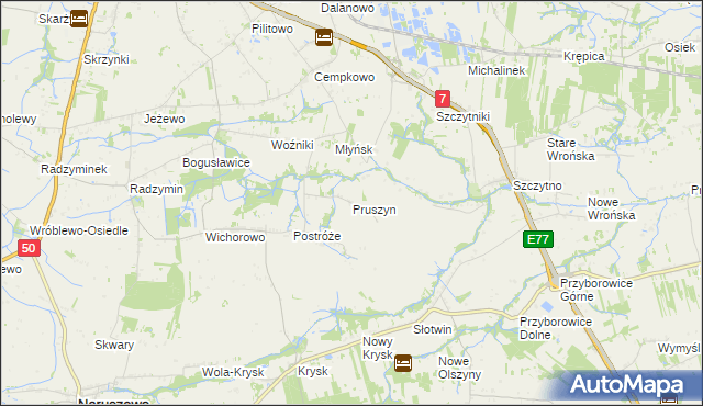 mapa Pruszyn gmina Płońsk, Pruszyn gmina Płońsk na mapie Targeo