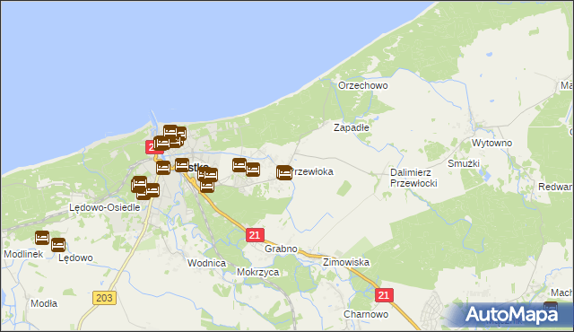 mapa Przewłoka gmina Ustka, Przewłoka gmina Ustka na mapie Targeo