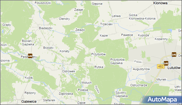 mapa Przybyłów gmina Galewice, Przybyłów gmina Galewice na mapie Targeo