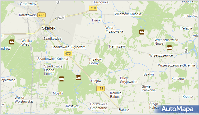 mapa Przybyłów gmina Szadek, Przybyłów gmina Szadek na mapie Targeo