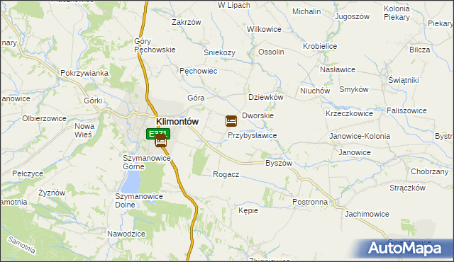 mapa Przybysławice gmina Klimontów, Przybysławice gmina Klimontów na mapie Targeo