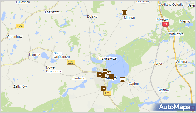 mapa Przyjezierze gmina Moryń, Przyjezierze gmina Moryń na mapie Targeo