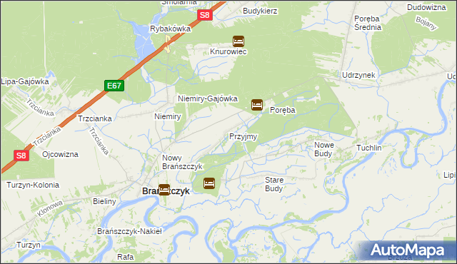 mapa Przyjmy gmina Brańszczyk, Przyjmy gmina Brańszczyk na mapie Targeo