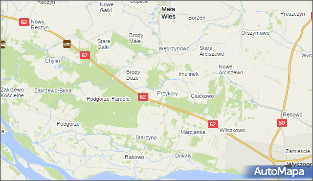 mapa Przykory gmina Mała Wieś, Przykory gmina Mała Wieś na mapie Targeo