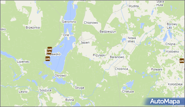 mapa Przylaski gmina Czarna Dąbrówka, Przylaski gmina Czarna Dąbrówka na mapie Targeo