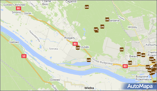 mapa Przysiek gmina Zławieś Wielka, Przysiek gmina Zławieś Wielka na mapie Targeo