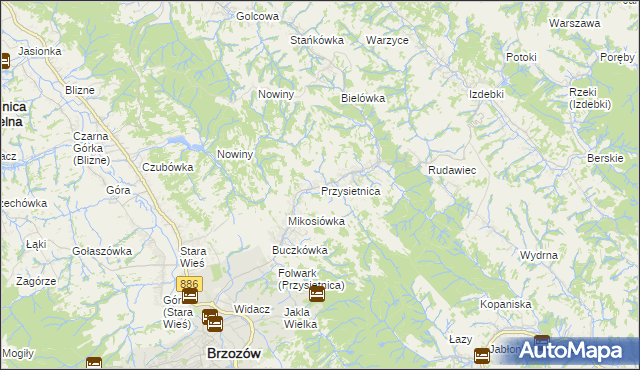 mapa Przysietnica gmina Brzozów, Przysietnica gmina Brzozów na mapie Targeo