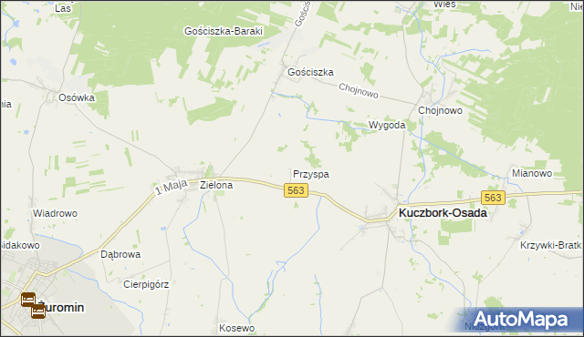mapa Przyspa gmina Kuczbork-Osada, Przyspa gmina Kuczbork-Osada na mapie Targeo