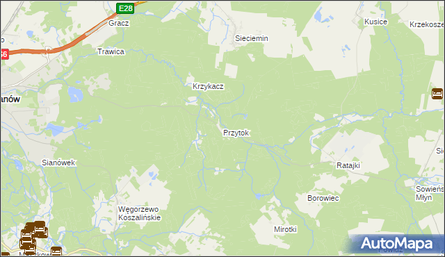 mapa Przytok gmina Sianów, Przytok gmina Sianów na mapie Targeo