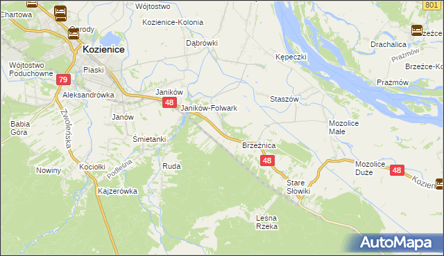 mapa Psary gmina Kozienice, Psary gmina Kozienice na mapie Targeo