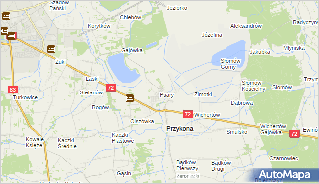 mapa Psary gmina Przykona, Psary gmina Przykona na mapie Targeo