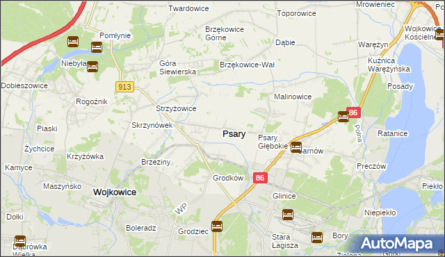 mapa Psary powiat będziński, Psary powiat będziński na mapie Targeo