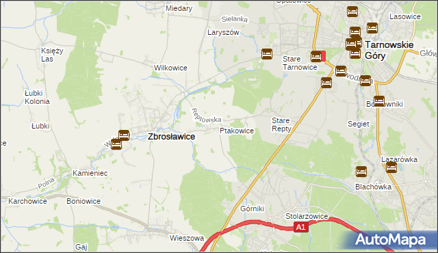 mapa Ptakowice gmina Zbrosławice, Ptakowice gmina Zbrosławice na mapie Targeo