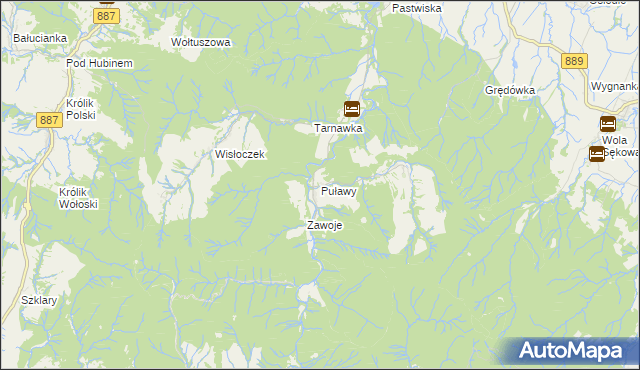 mapa Puławy gmina Rymanów, Puławy gmina Rymanów na mapie Targeo