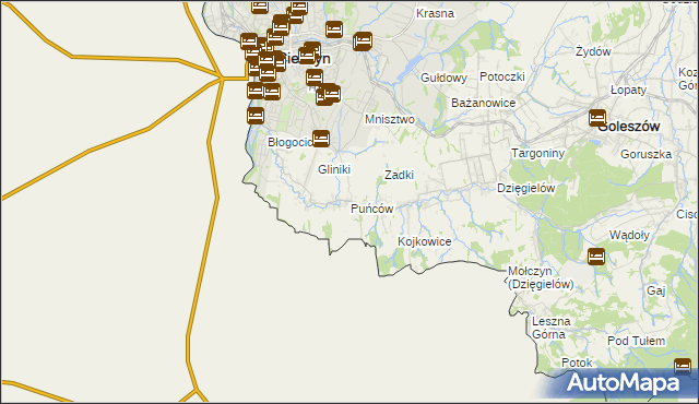 mapa Puńców, Puńców na mapie Targeo