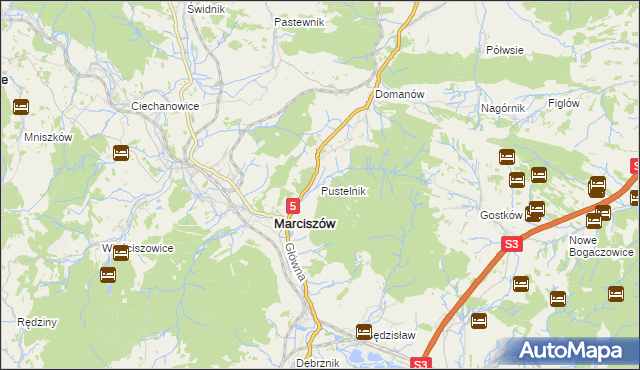 mapa Pustelnik gmina Marciszów, Pustelnik gmina Marciszów na mapie Targeo