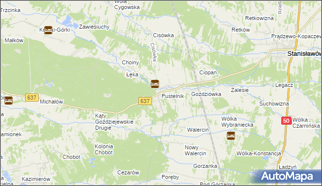 mapa Pustelnik gmina Stanisławów, Pustelnik gmina Stanisławów na mapie Targeo