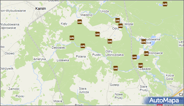 mapa Pustki gmina Czersk, Pustki gmina Czersk na mapie Targeo