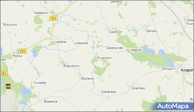 mapa Puszczyn gmina Pełczyce, Puszczyn gmina Pełczyce na mapie Targeo