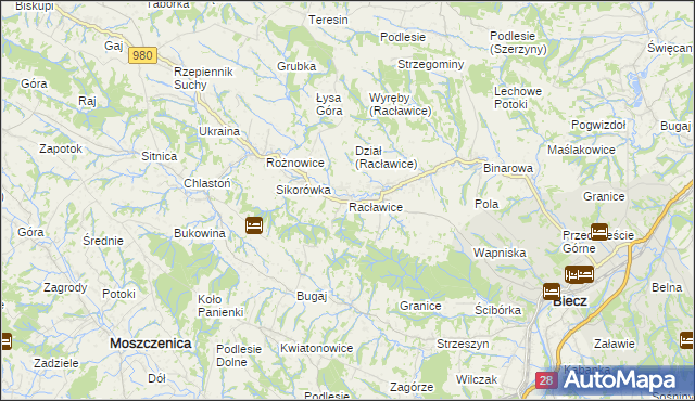 mapa Racławice gmina Biecz, Racławice gmina Biecz na mapie Targeo