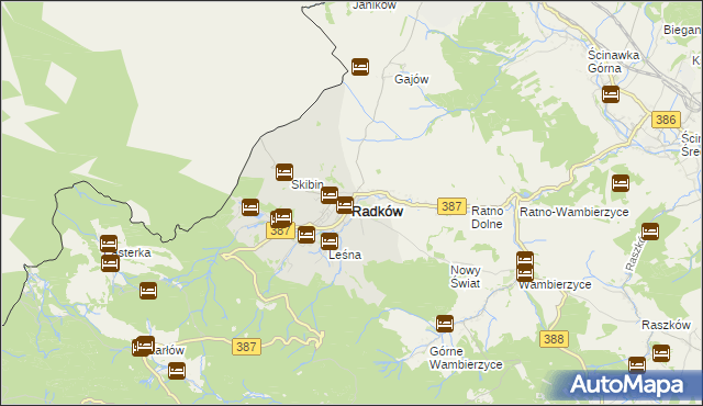 mapa Radków powiat kłodzki, Radków powiat kłodzki na mapie Targeo