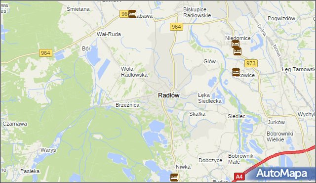mapa Radłów powiat tarnowski, Radłów powiat tarnowski na mapie Targeo