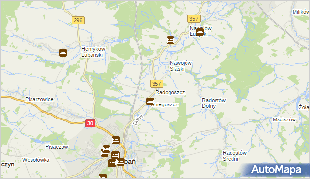 mapa Radogoszcz gmina Lubań, Radogoszcz gmina Lubań na mapie Targeo