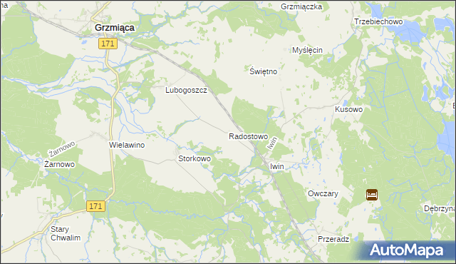mapa Radostowo gmina Grzmiąca, Radostowo gmina Grzmiąca na mapie Targeo