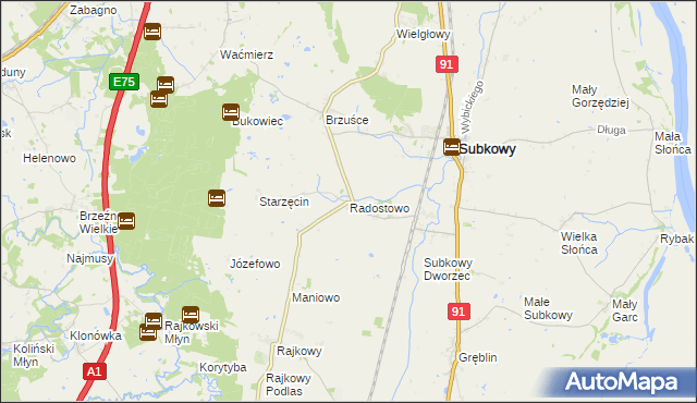 mapa Radostowo gmina Subkowy, Radostowo gmina Subkowy na mapie Targeo