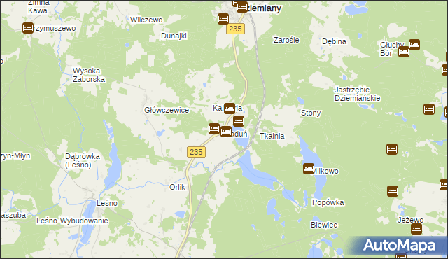 mapa Raduń gmina Dziemiany, Raduń gmina Dziemiany na mapie Targeo