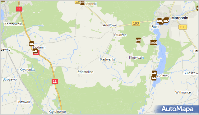 mapa Radwanki gmina Margonin, Radwanki gmina Margonin na mapie Targeo