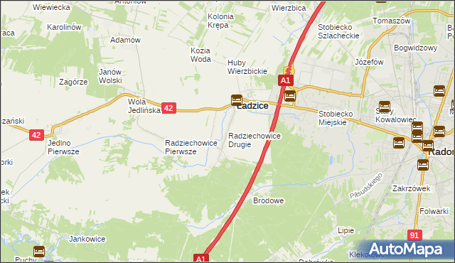 mapa Radziechowice Drugie, Radziechowice Drugie na mapie Targeo