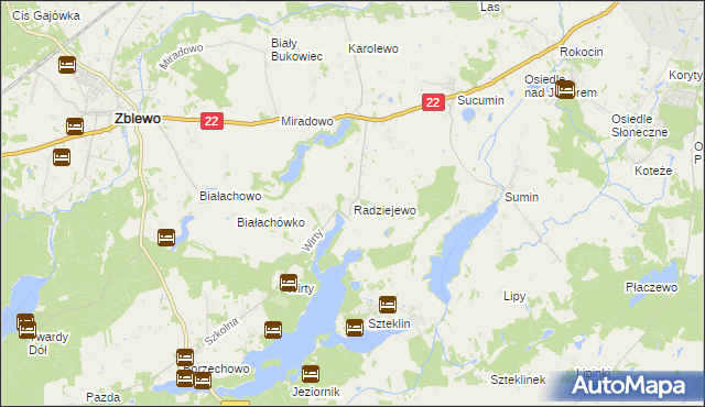 mapa Radziejewo gmina Zblewo, Radziejewo gmina Zblewo na mapie Targeo