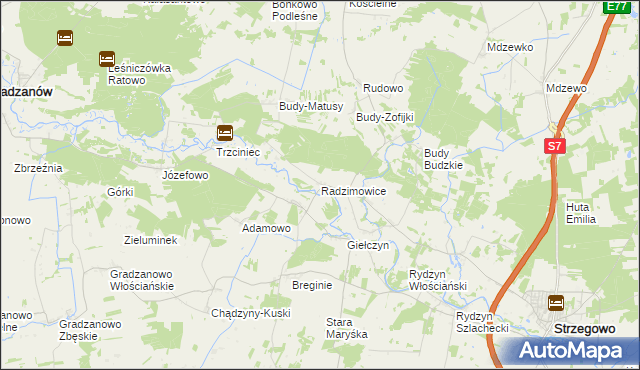 mapa Radzimowice gmina Strzegowo, Radzimowice gmina Strzegowo na mapie Targeo