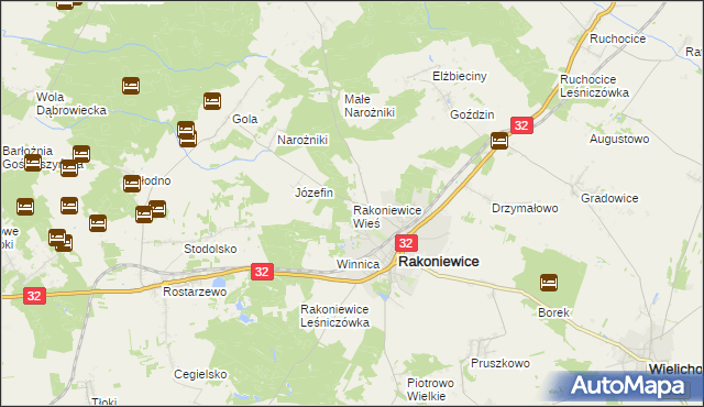 mapa Rakoniewice Wieś, Rakoniewice Wieś na mapie Targeo