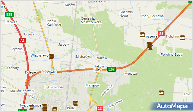 mapa Raków gmina Moszczenica, Raków gmina Moszczenica na mapie Targeo