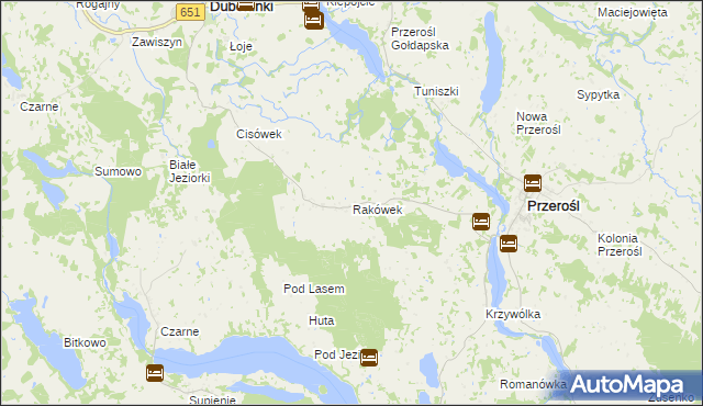 mapa Rakówek gmina Przerośl, Rakówek gmina Przerośl na mapie Targeo