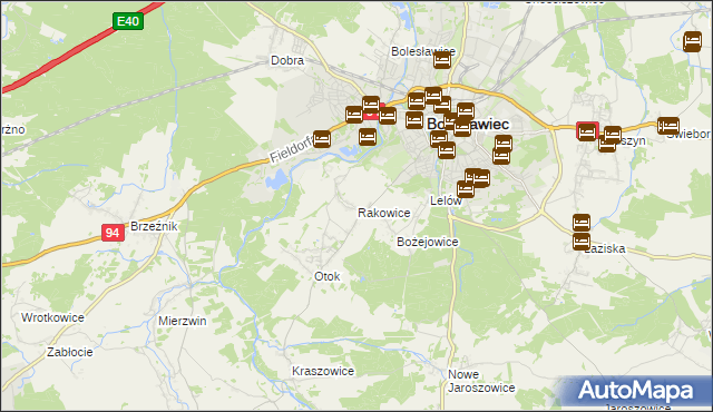 mapa Rakowice gmina Bolesławiec, Rakowice gmina Bolesławiec na mapie Targeo