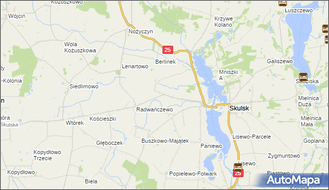 mapa Rakowo gmina Skulsk, Rakowo gmina Skulsk na mapie Targeo