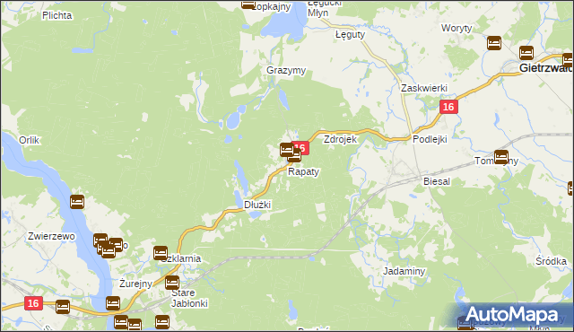 mapa Rapaty gmina Gietrzwałd, Rapaty gmina Gietrzwałd na mapie Targeo