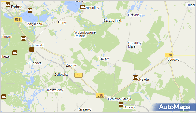 mapa Rapaty gmina Rybno, Rapaty gmina Rybno na mapie Targeo