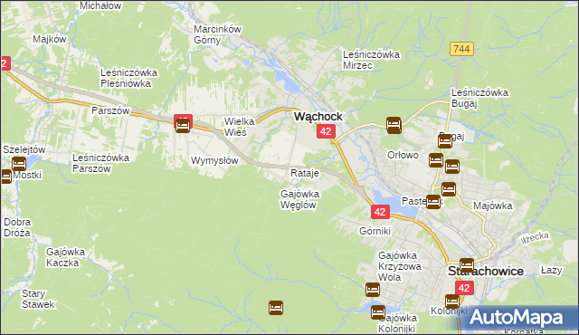 mapa Rataje gmina Wąchock, Rataje gmina Wąchock na mapie Targeo