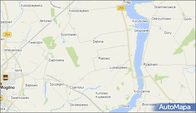 mapa Ratowo gmina Mogilno, Ratowo gmina Mogilno na mapie Targeo