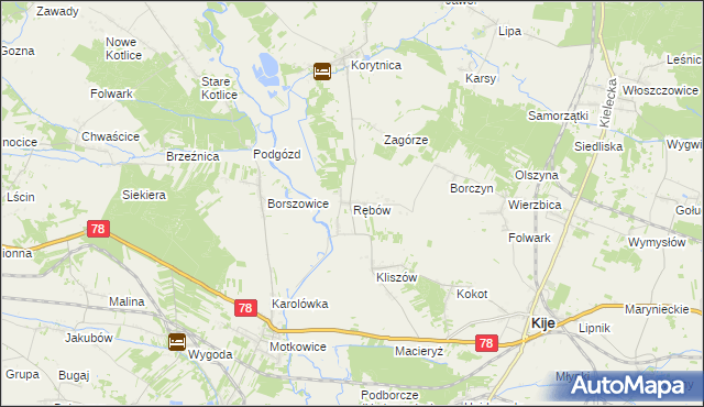 mapa Rębów gmina Kije, Rębów gmina Kije na mapie Targeo