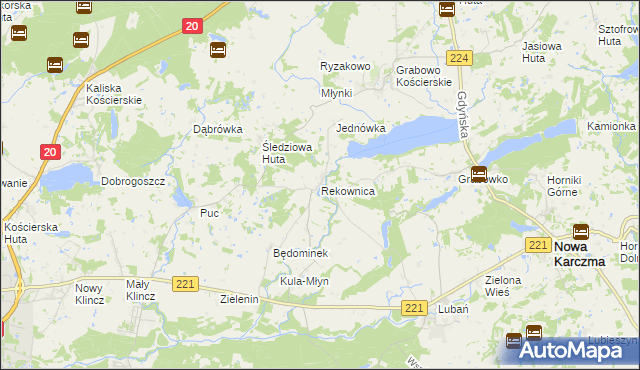 mapa Rekownica gmina Nowa Karczma, Rekownica gmina Nowa Karczma na mapie Targeo